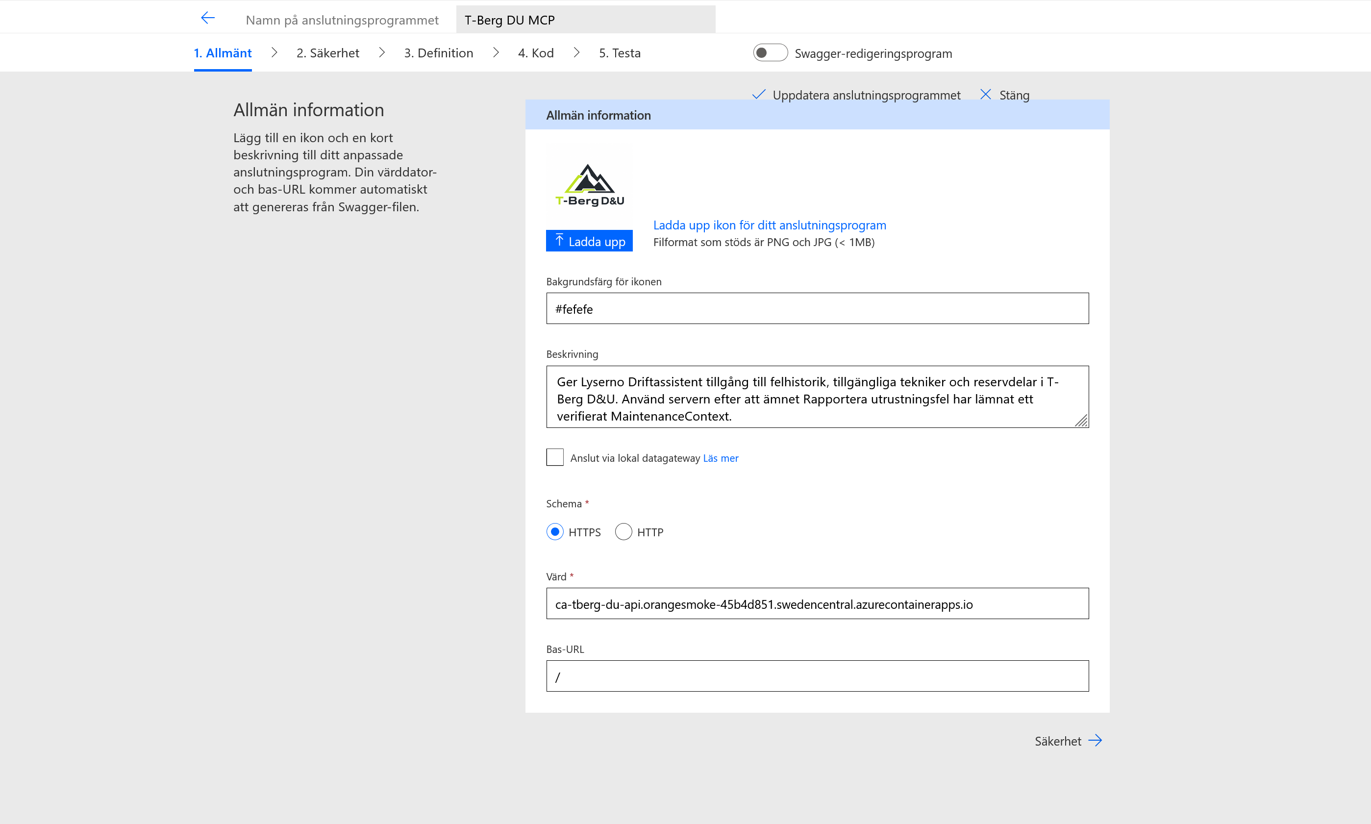 Det genererade MCP-anslutningsprogrammets allmänna information