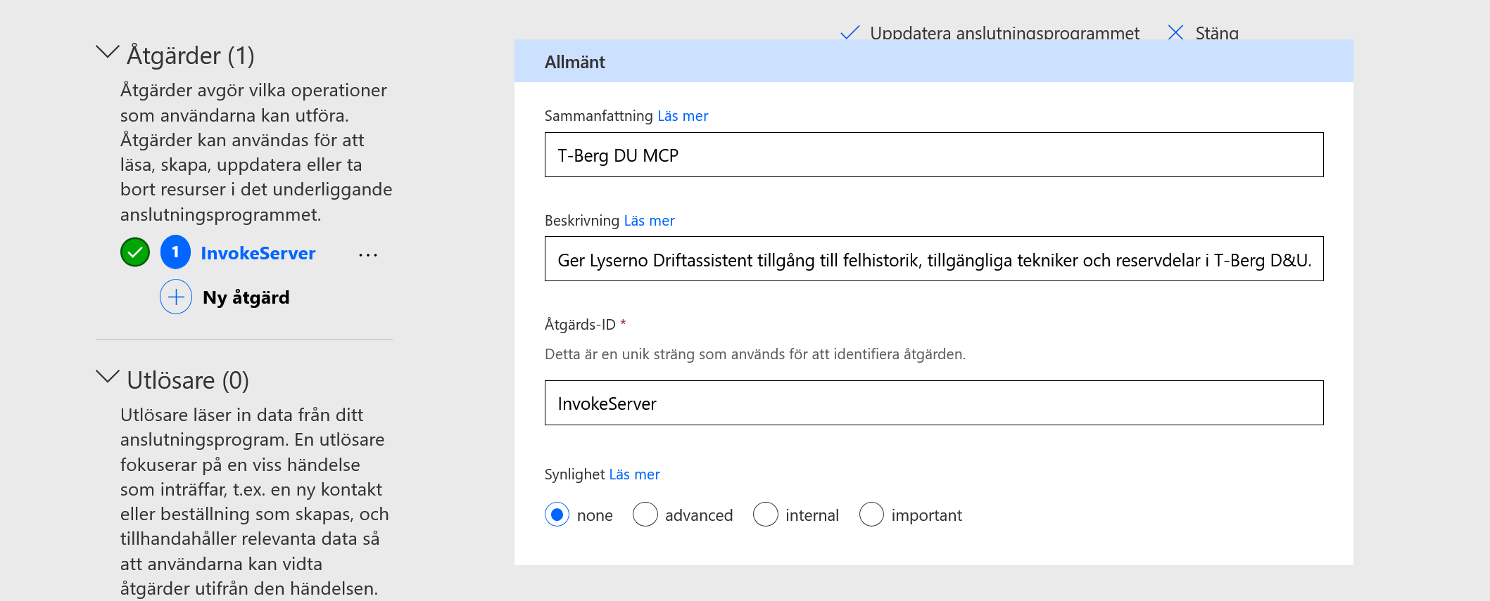 Definitionen för MCP-åtgärden InvokeServer