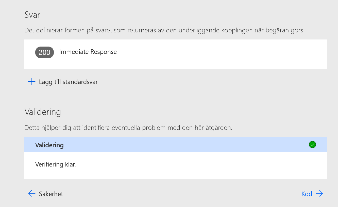 MCP-åtgärdens svar och godkända validering