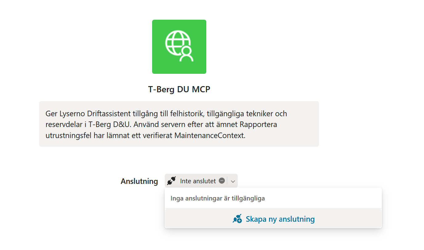 Anslutningslistan med valet Skapa ny anslutning