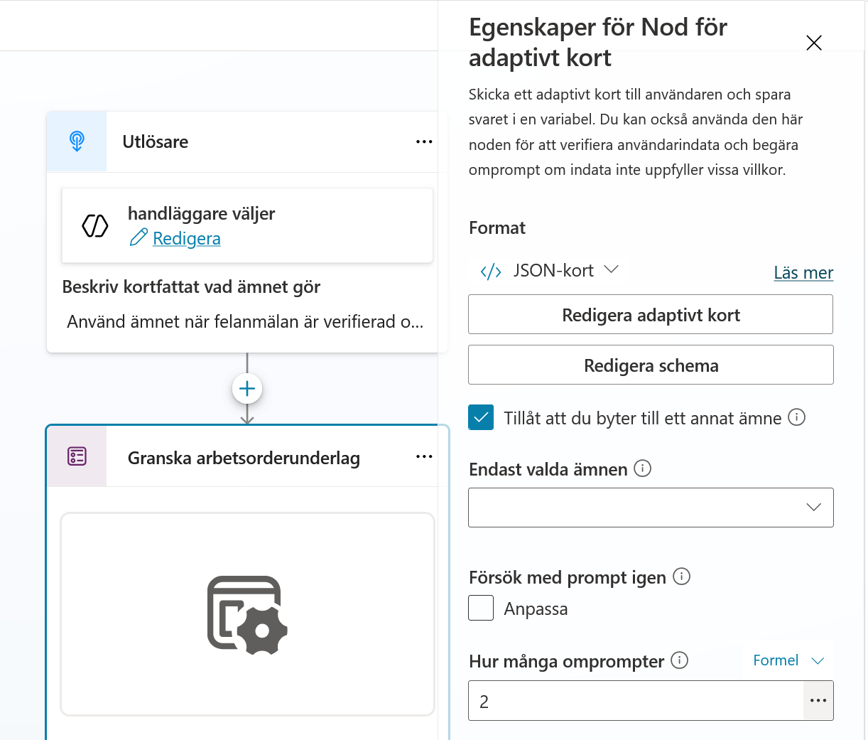 Det adaptiva kortets nod och egenskaper för JSON-kort