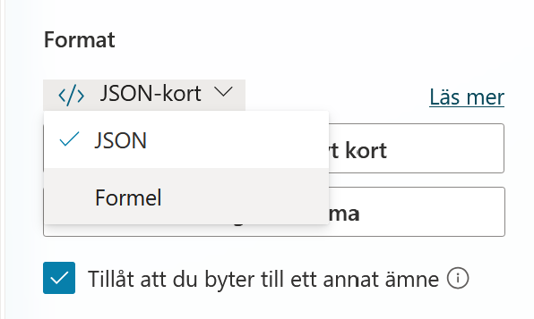 Formatlistan med valet Formel