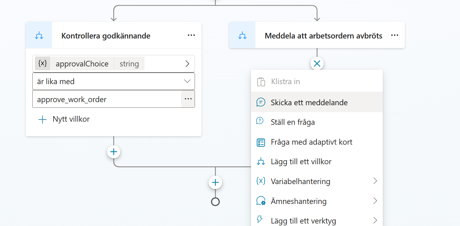 Menyn i avbrottsgrenen med valet Skicka ett meddelande
