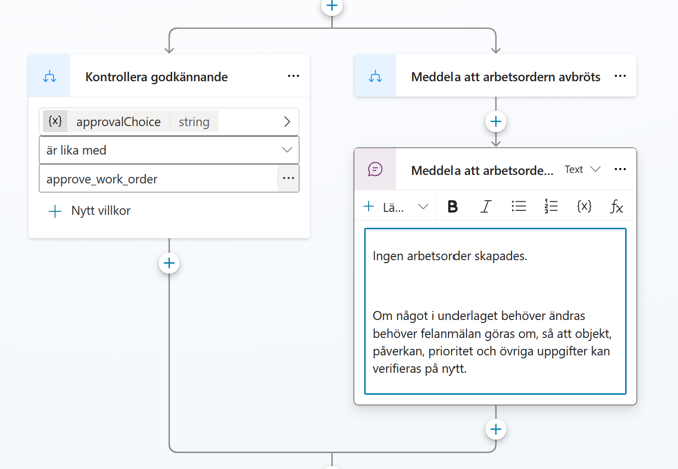 Avbrottsgrenen med meddelandet till användaren