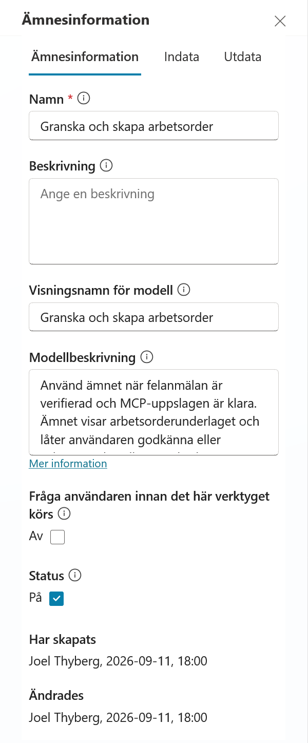 Ämnesinformationen för Granska och skapa arbetsorder