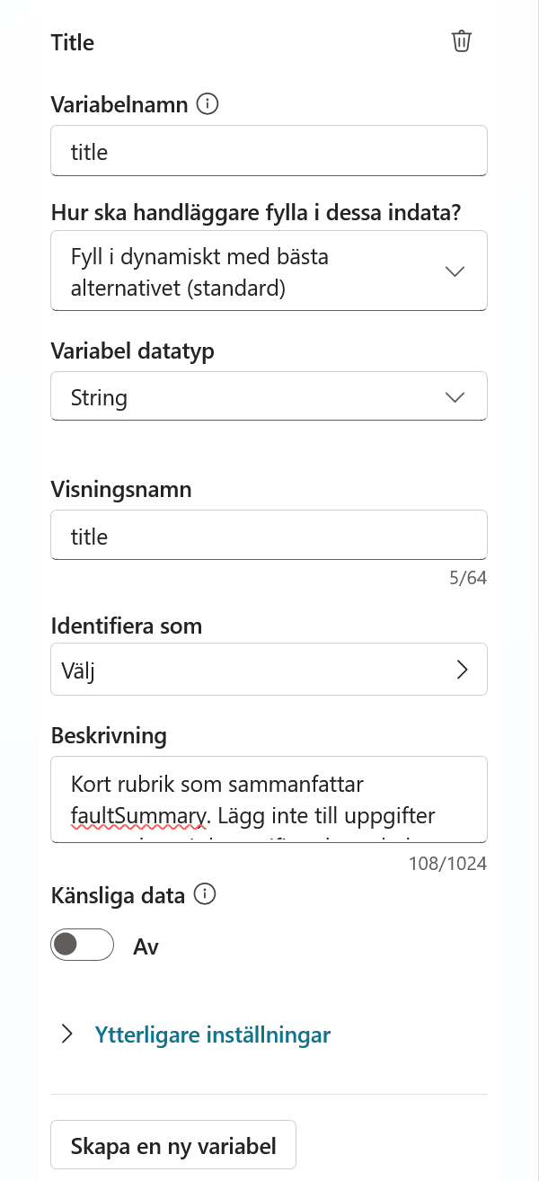 Indatavariabeln title med beskrivning