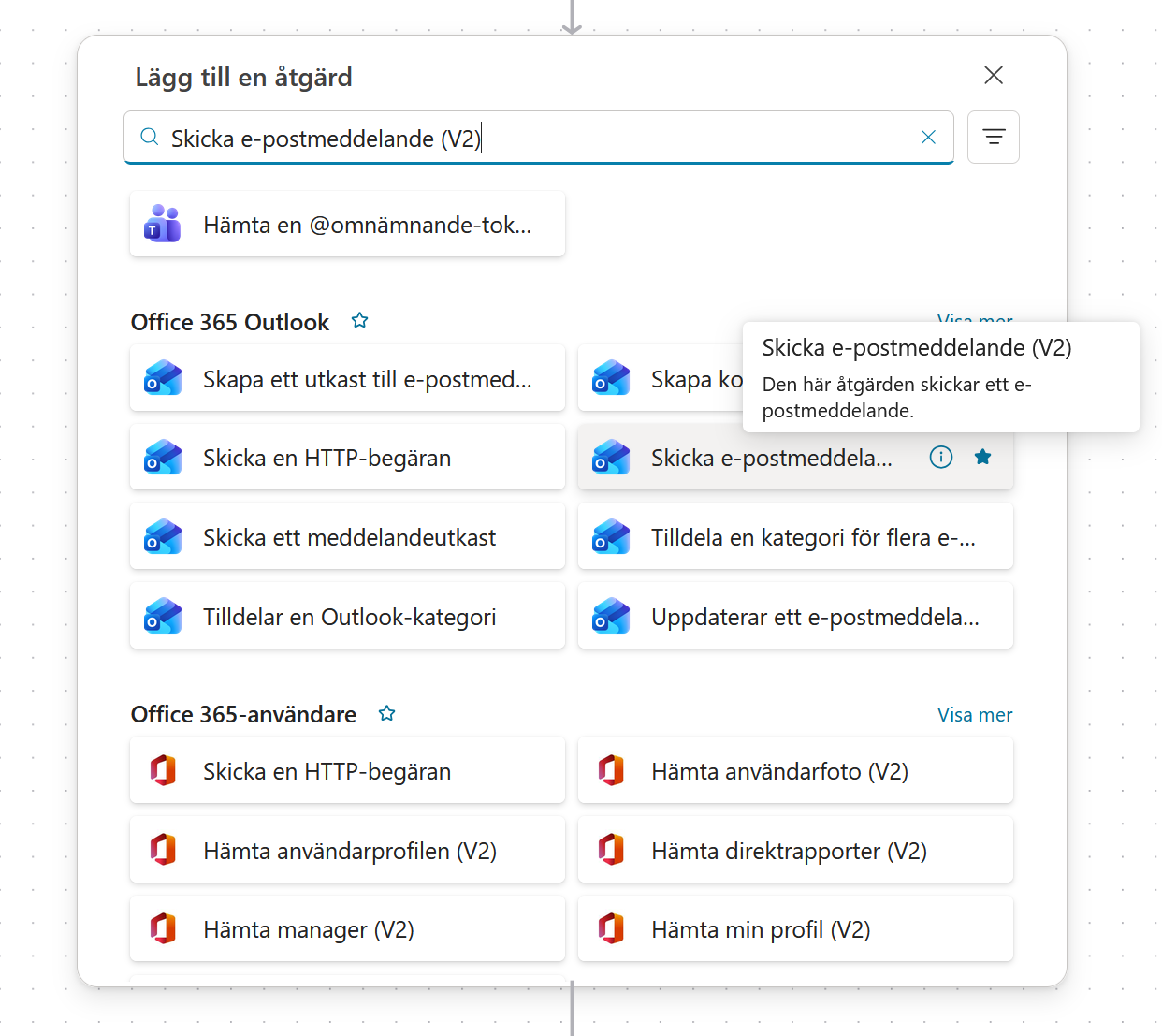 Office 365 Outlook-åtgärden Skicka e-postmeddelande V2