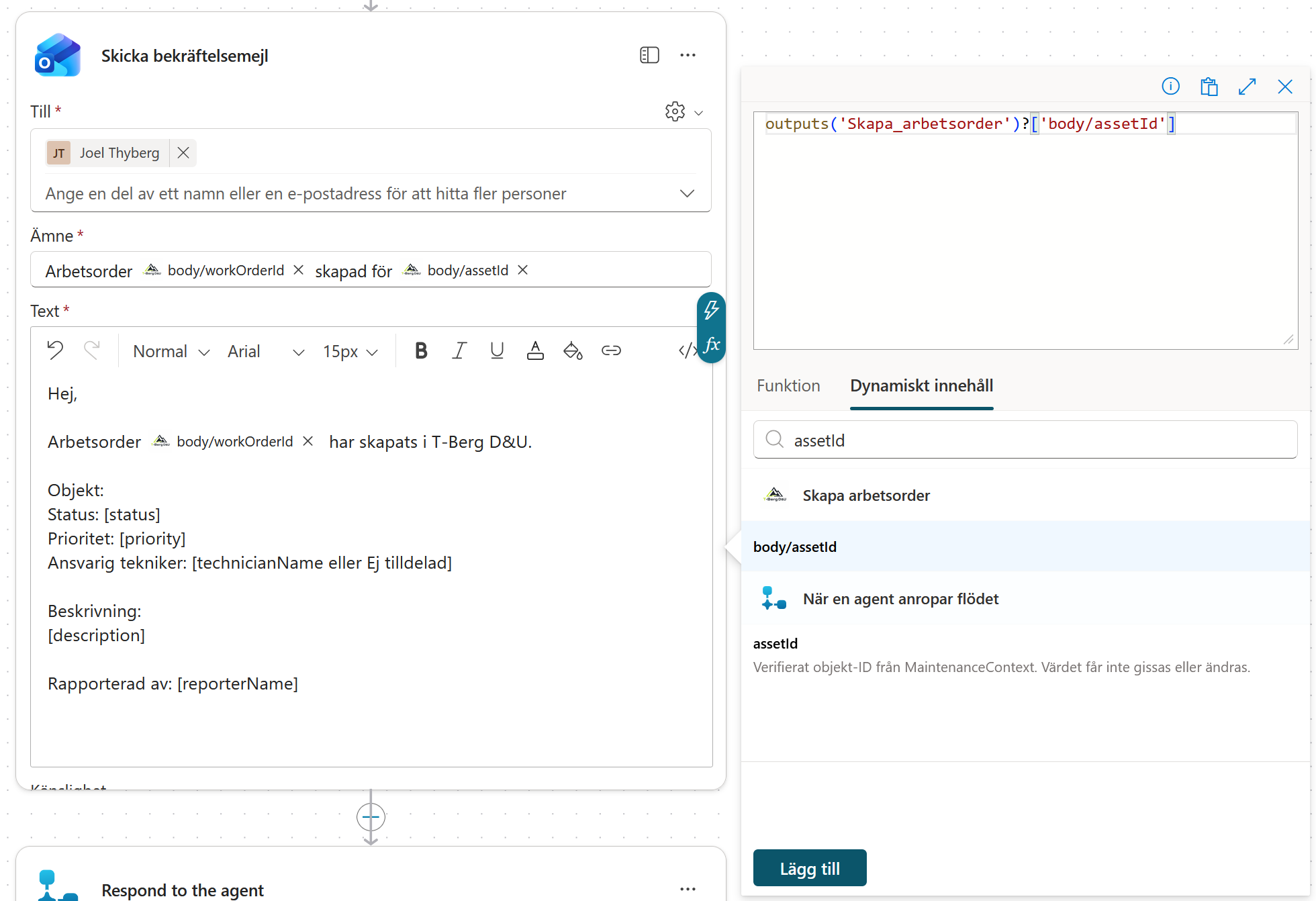 workOrderId infogat i mejltexten