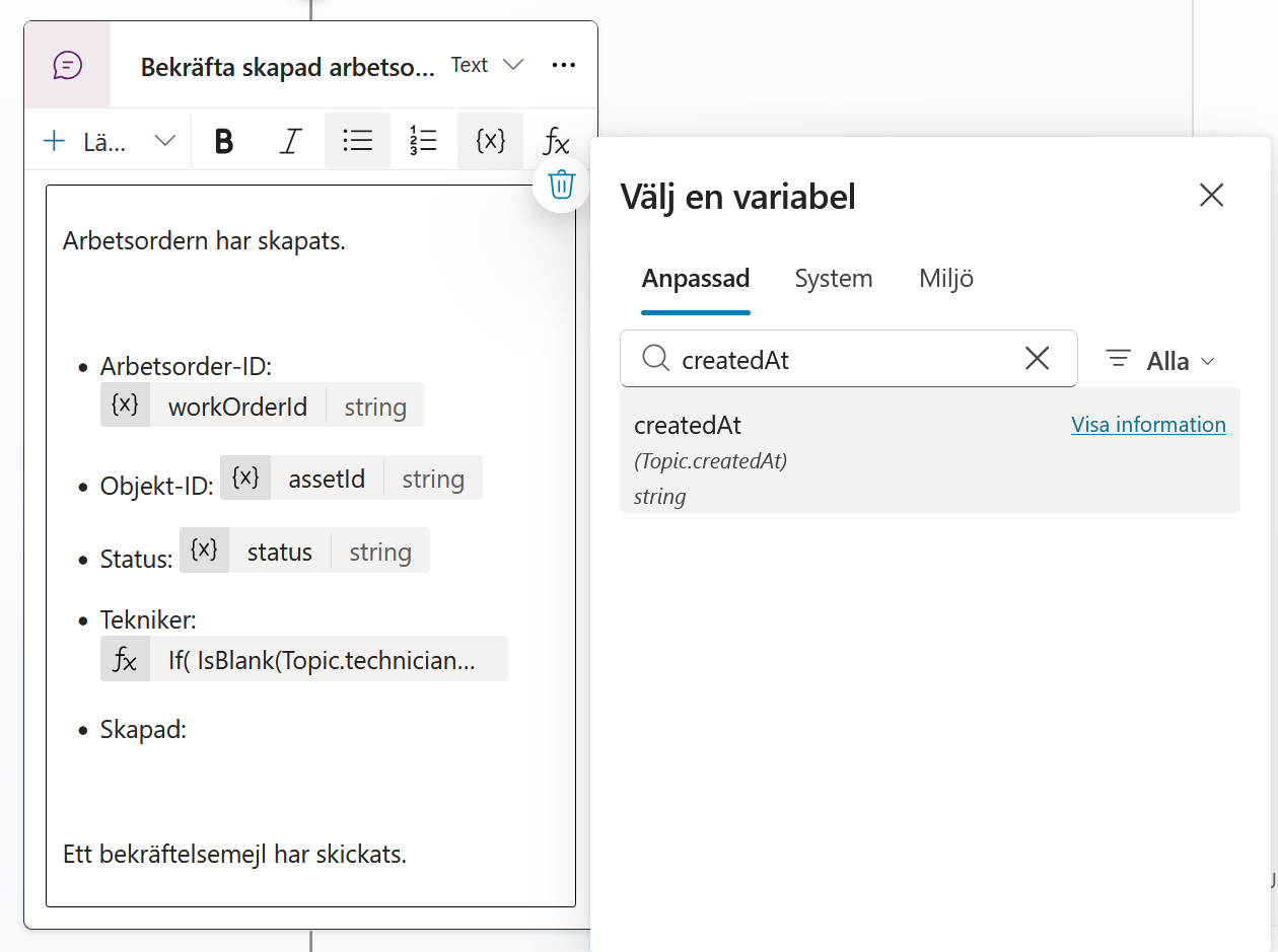 createdAt väljs från ämnets variabler