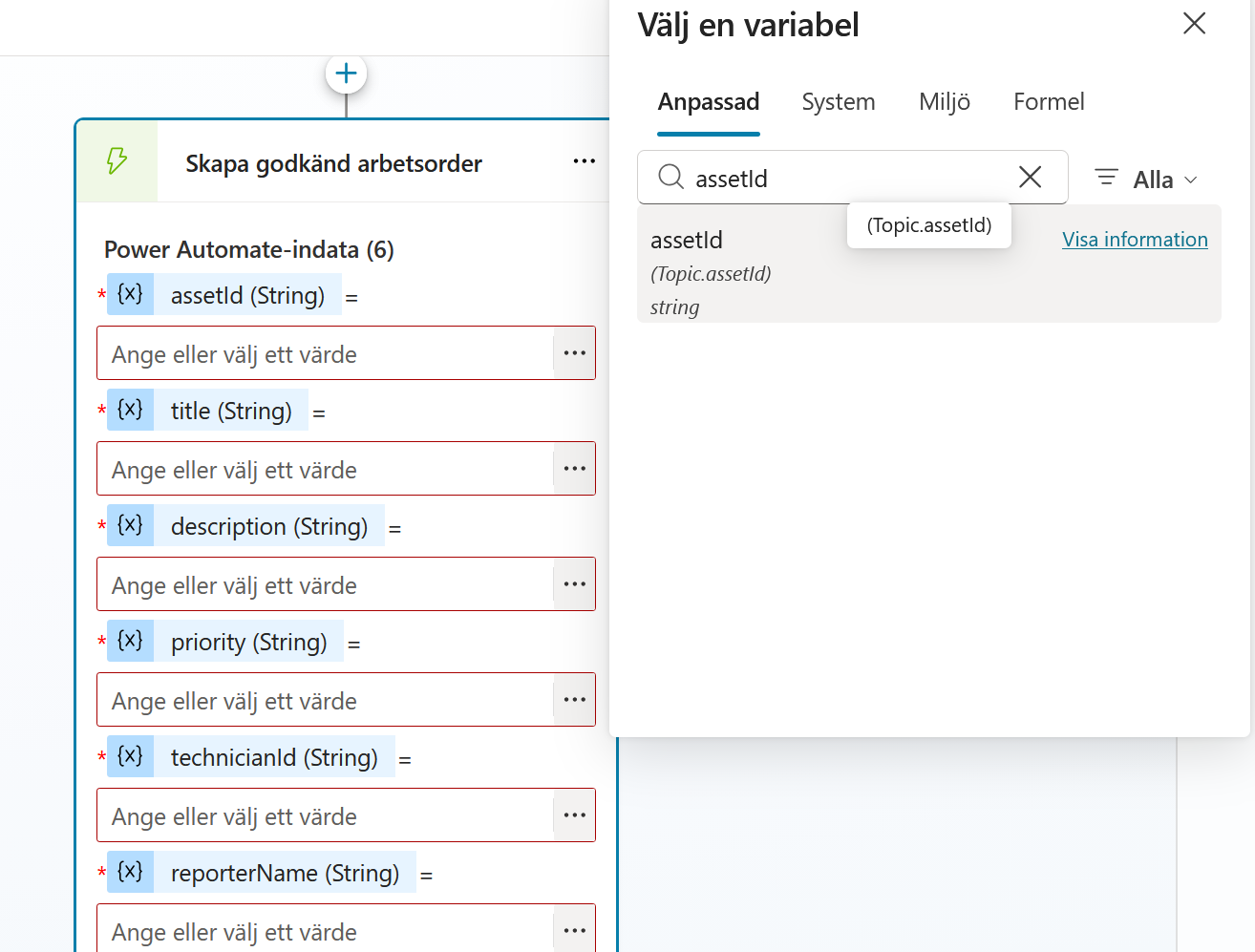 Indatan assetId kopplad till Topic assetId