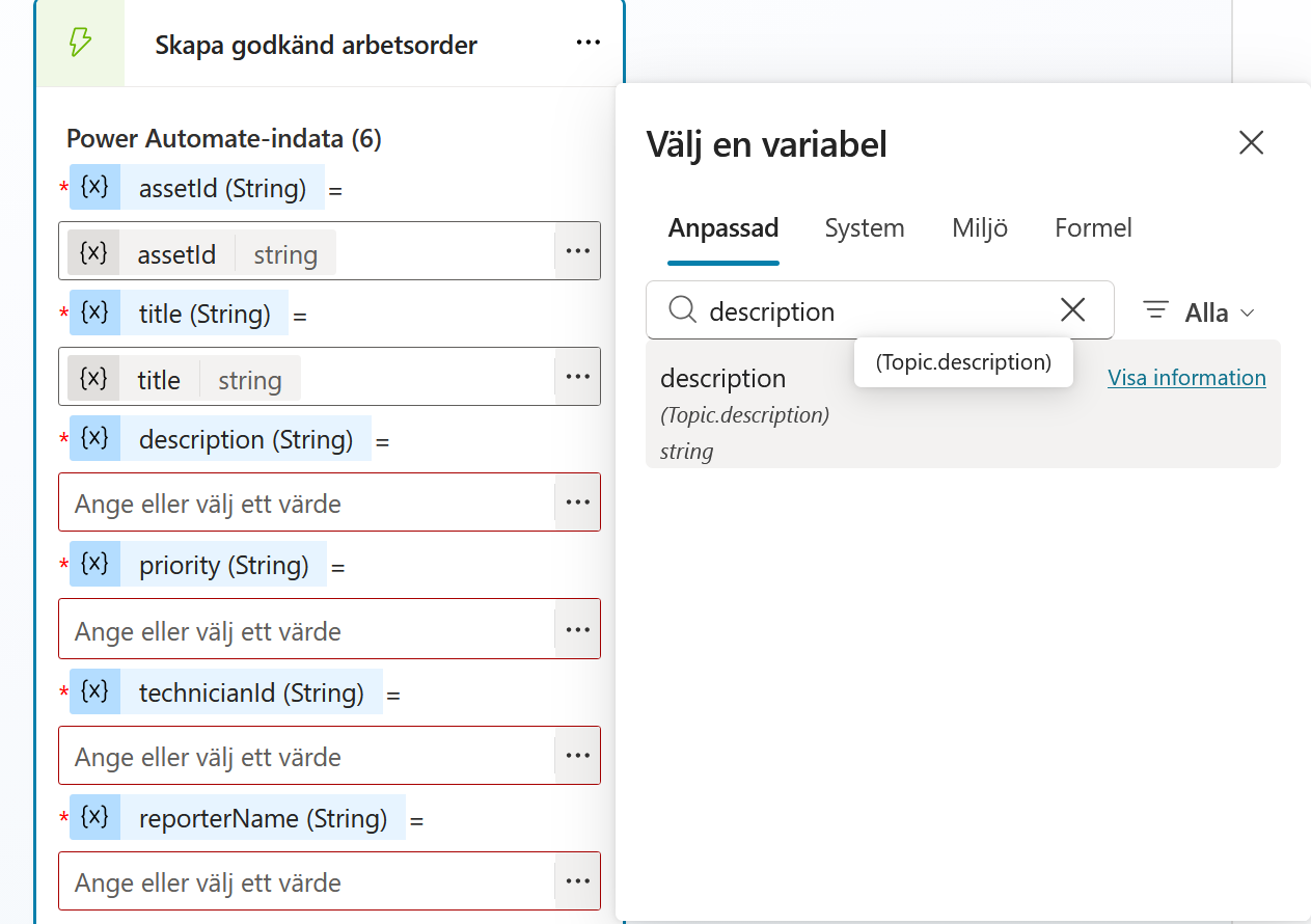 Indatan description kopplad till Topic description