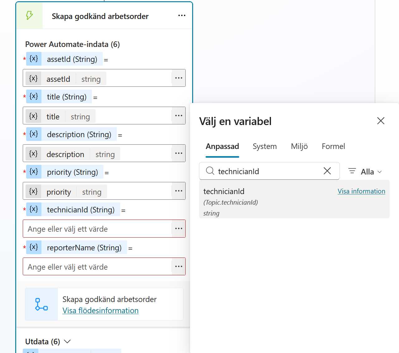 Indatan technicianId kopplad till Topic technicianId