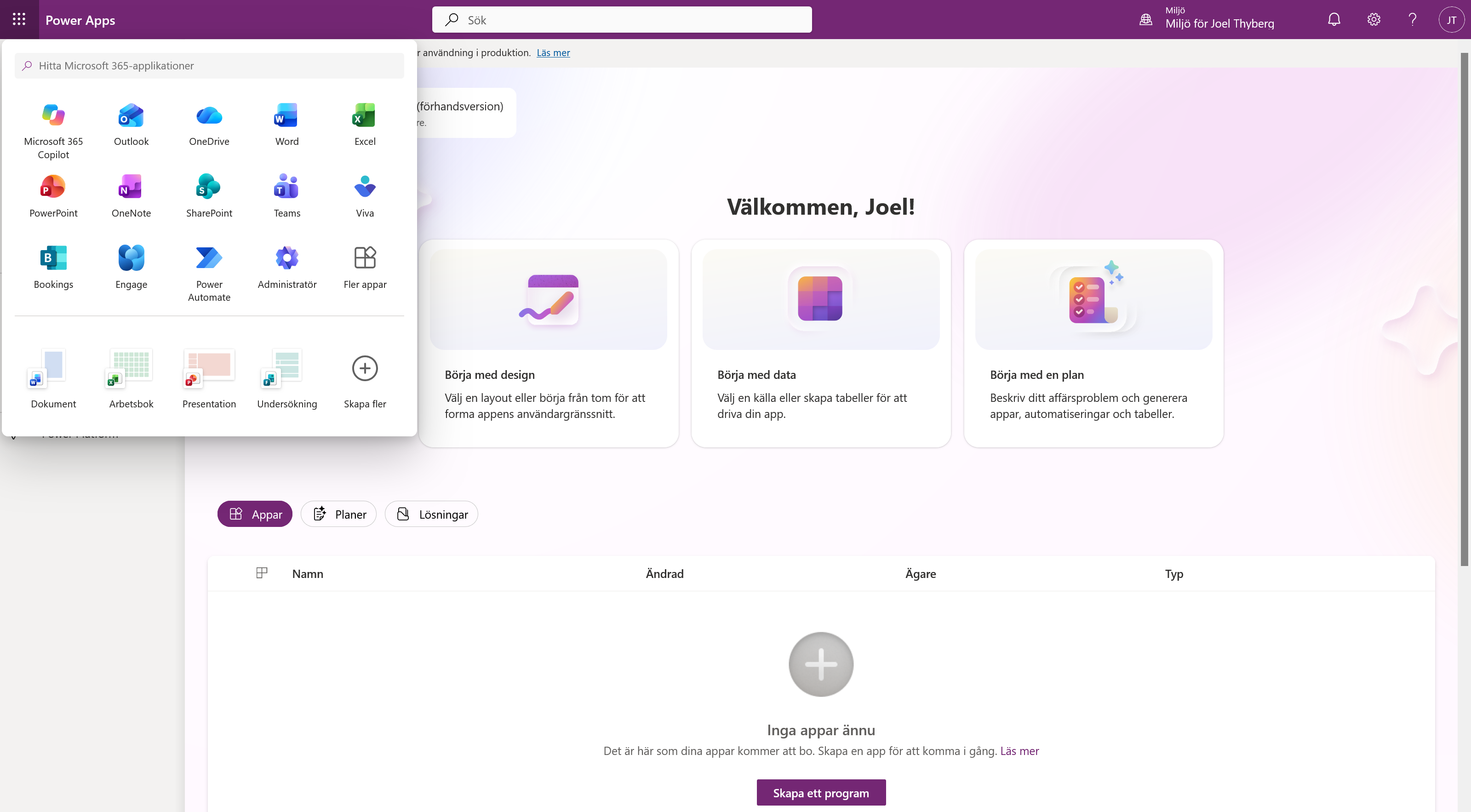 Appstartaren i Power Apps med SharePoint valt