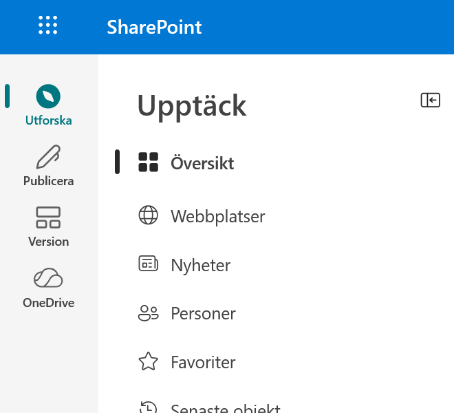 SharePoints startsida med Utforska valt