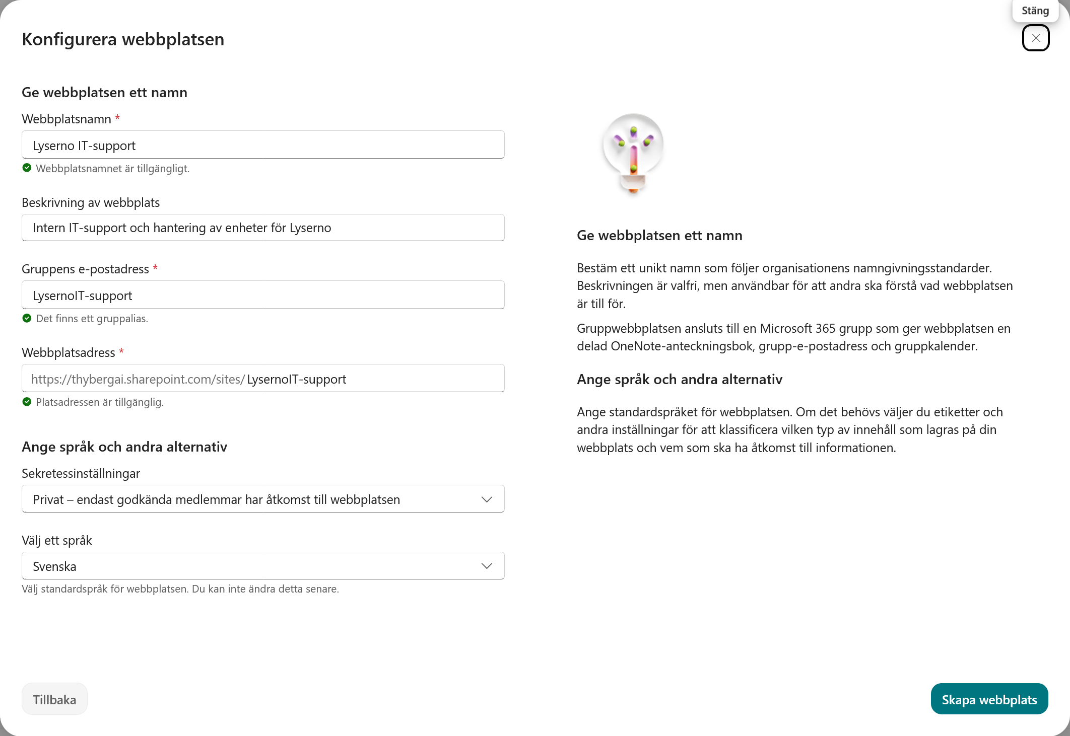 Konfigurationen av webbplatsen Lyserno IT-support