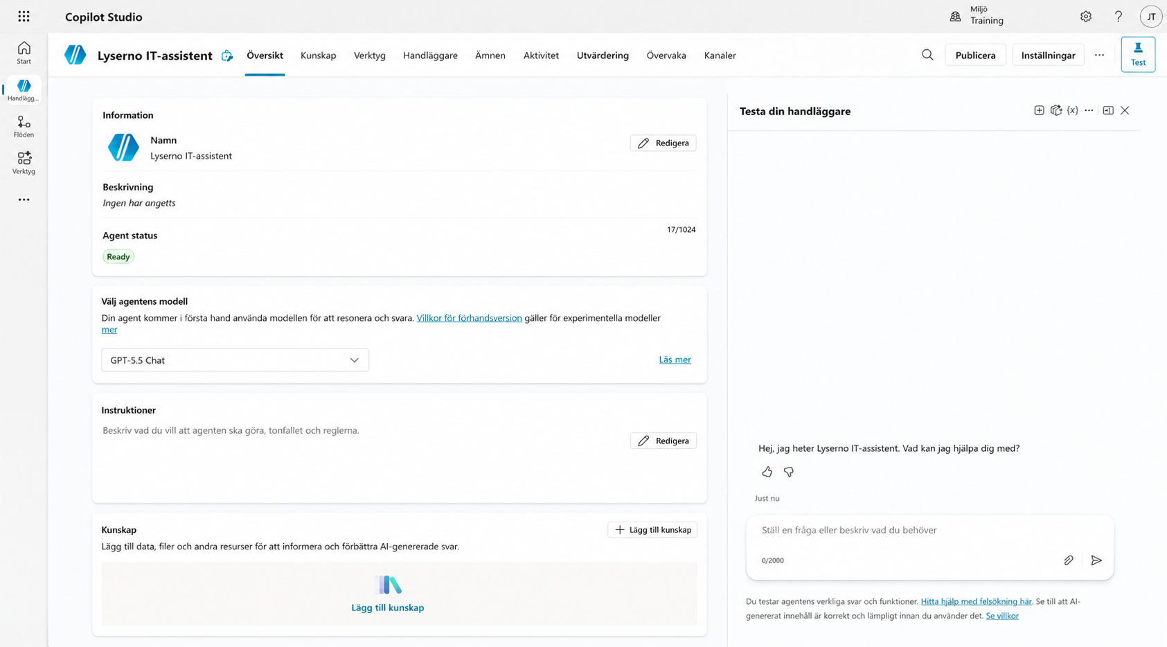 Översikten för Lyserno IT-assistent med statusen Ready