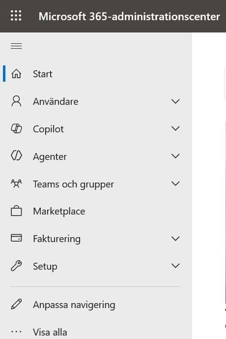 Visa alla menyval i Microsoft 365-administrationscentret