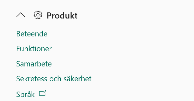 Inställningar under Produkt