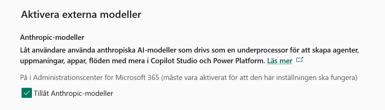 Tillåt Anthropic-modeller för miljön
