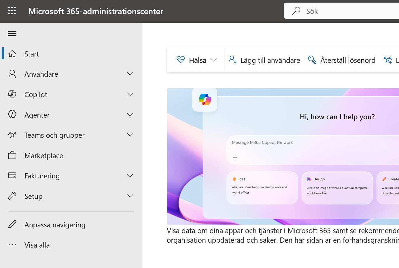 Utökad meny i Microsoft 365-administrationscentret
