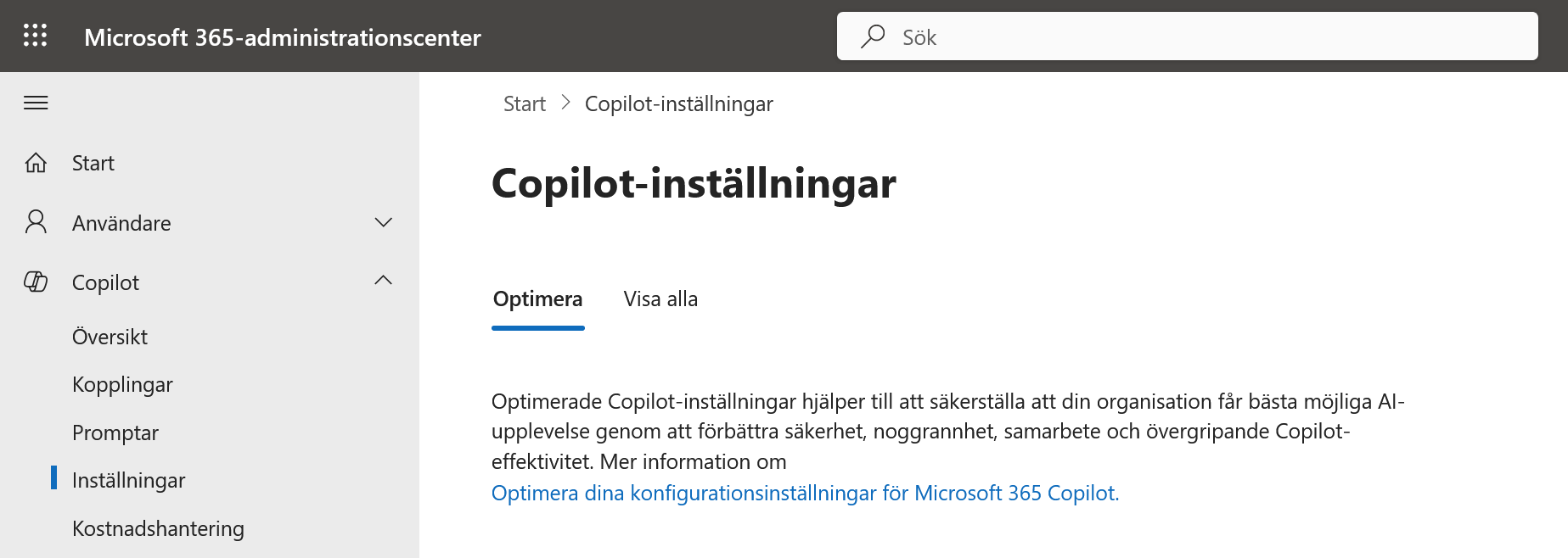 Copilot-inställningar i Microsoft 365-administrationscentret