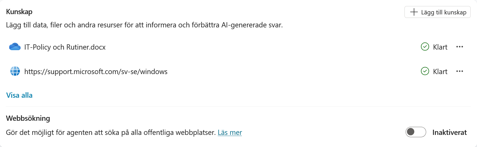 Båda kunskapskällorna har statusen Klart