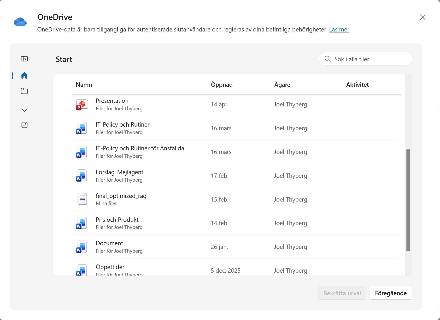 Välj policydokumentet från OneDrive