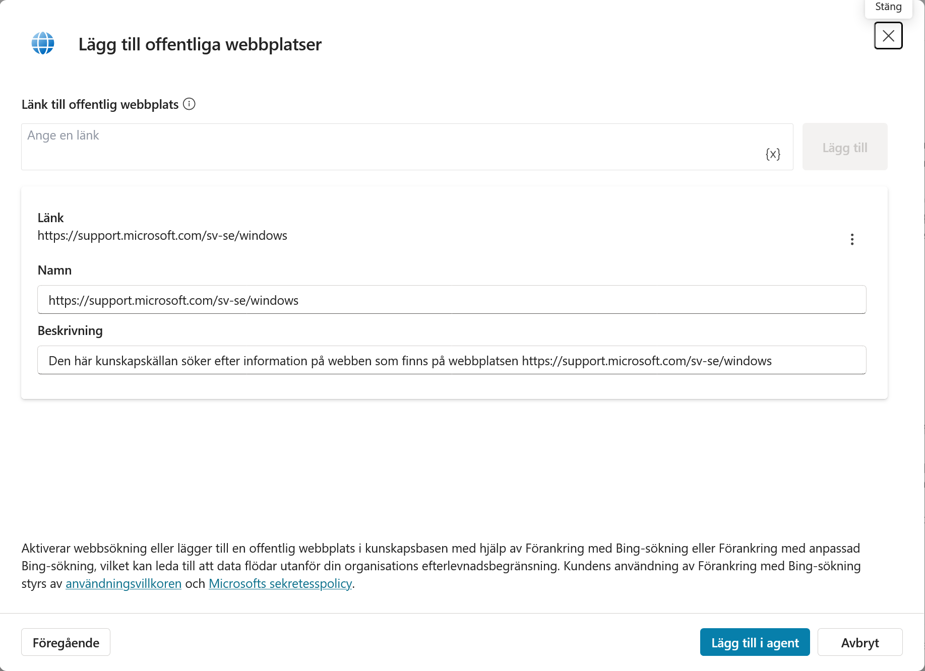 Lägg till Microsoft Support i agenten