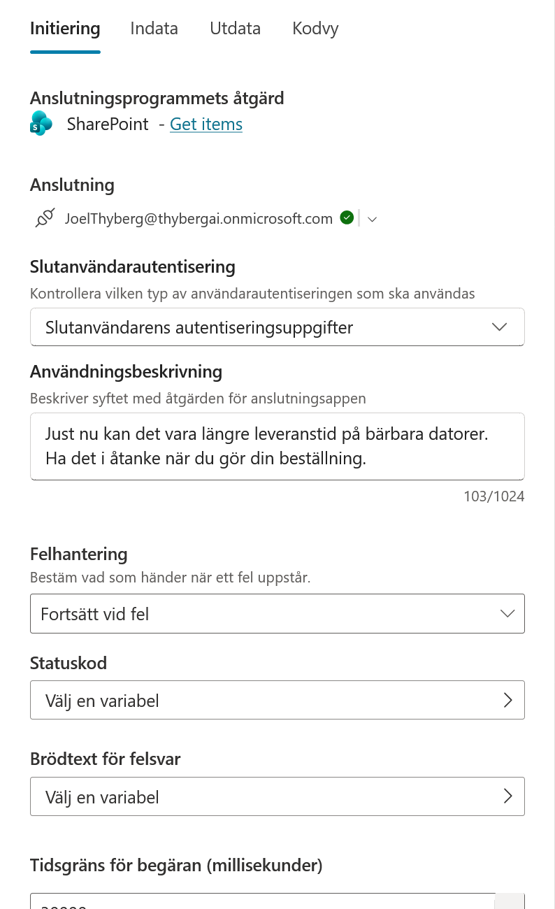 Fliken Initiering för SharePoint-noden