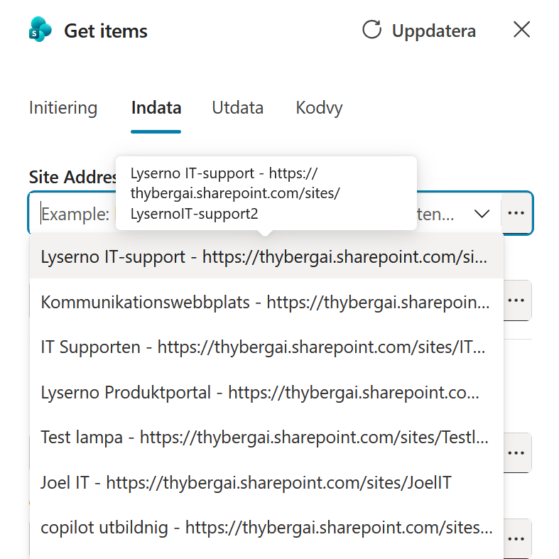 Val av SharePoint-webbplatsen Lyserno IT-support