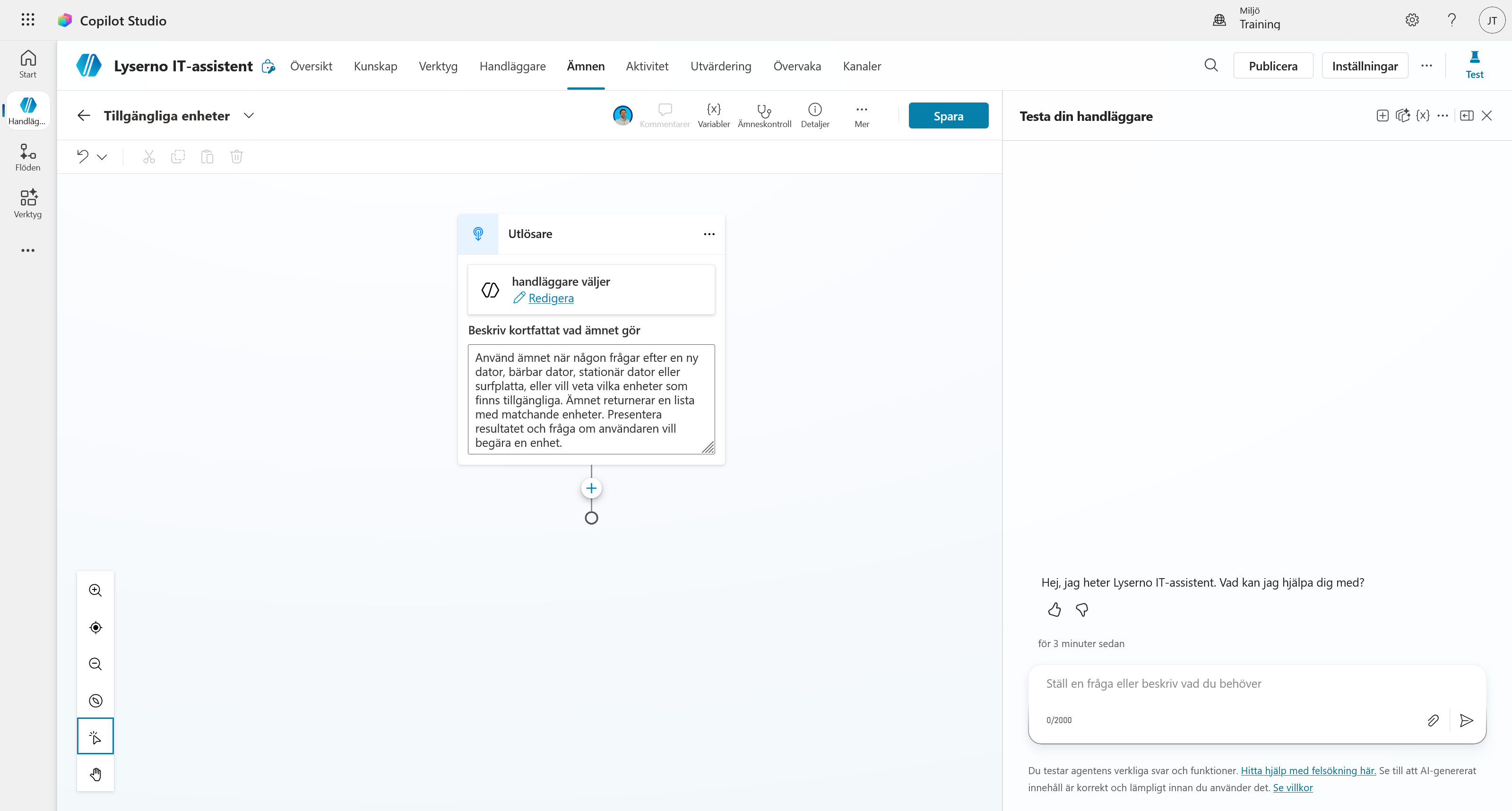 Ämnet Tillgängliga enheter med namn och beskrivning