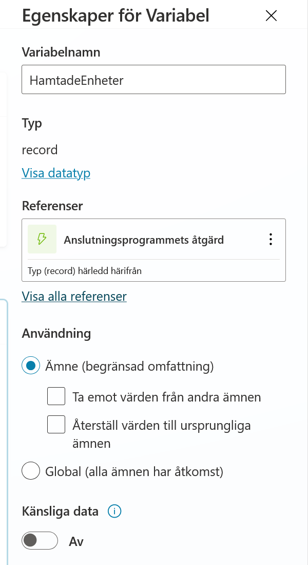 Variabeln HamtadeEnheter med användningen Ämne