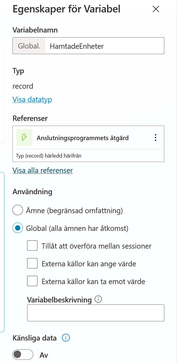 Variabeln HamtadeEnheter ändrad till global användning