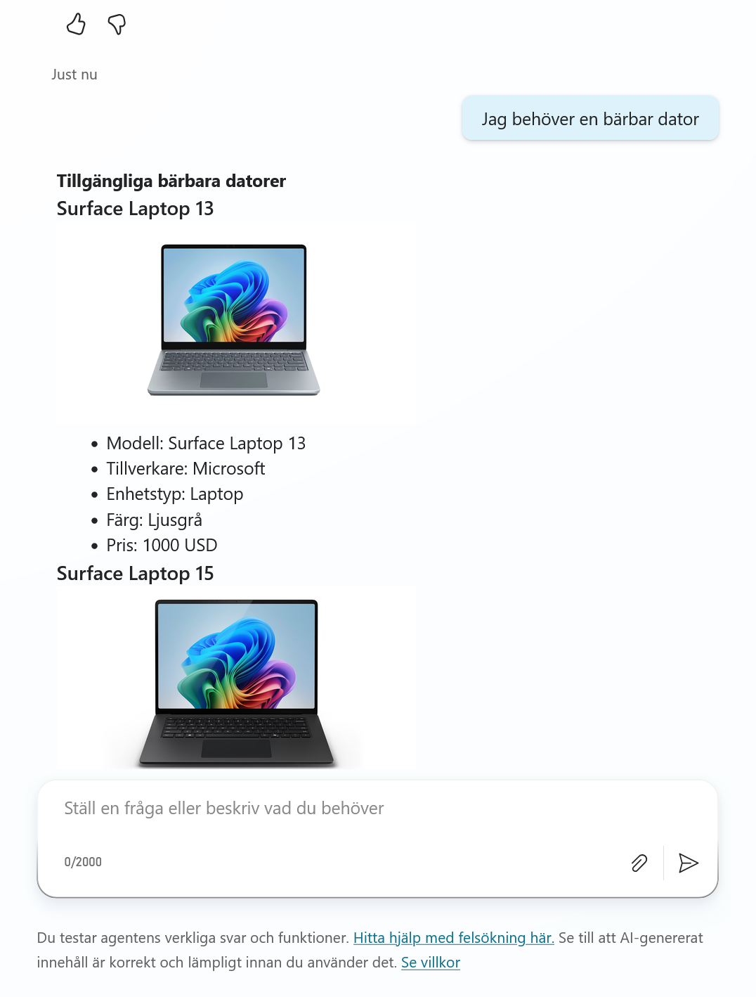 Det förbättrade testsvar som visar enhetsbilder och fullständiga uppgifter