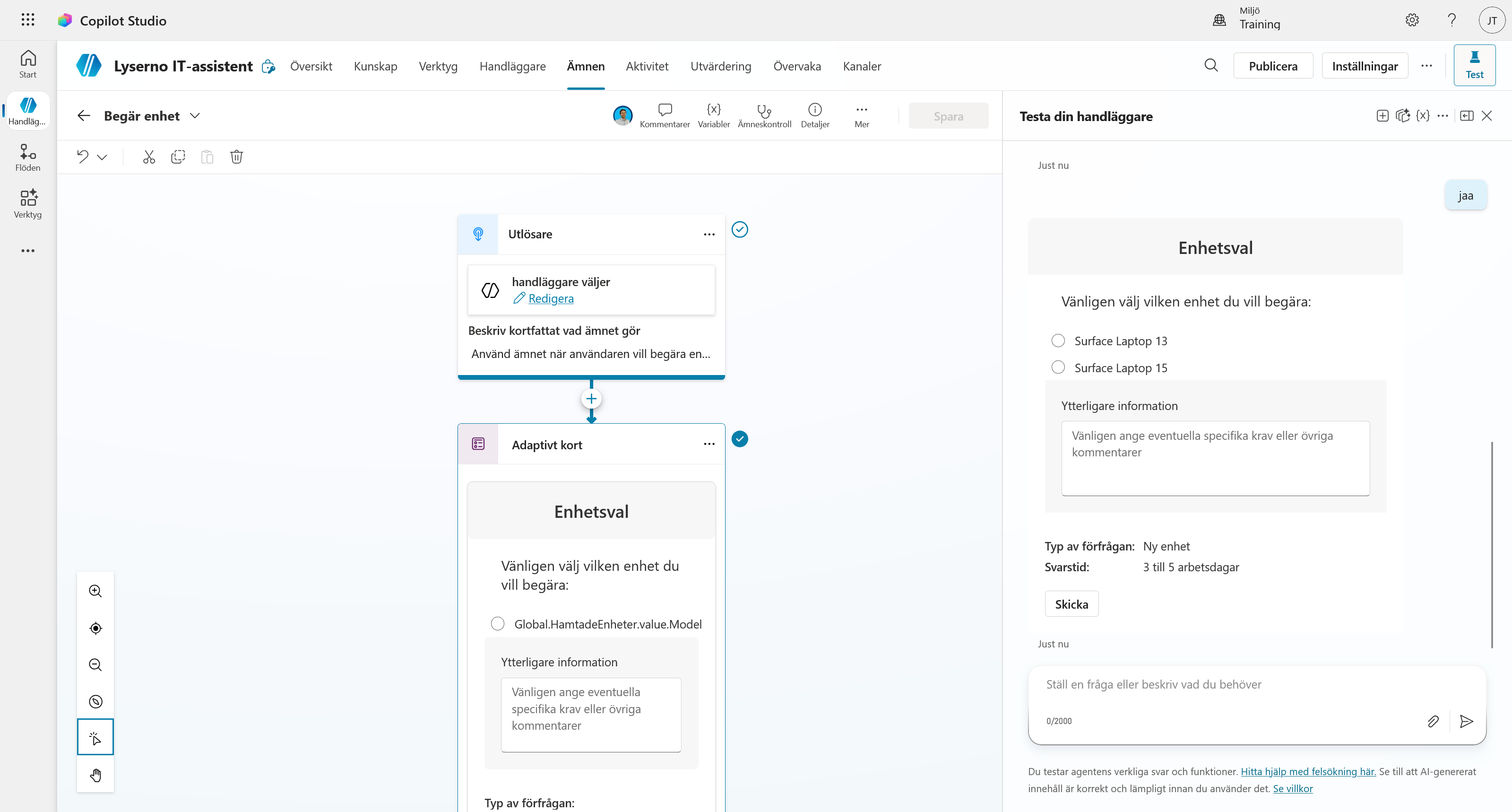 Testpanelen med det dynamiska adaptiva kortet