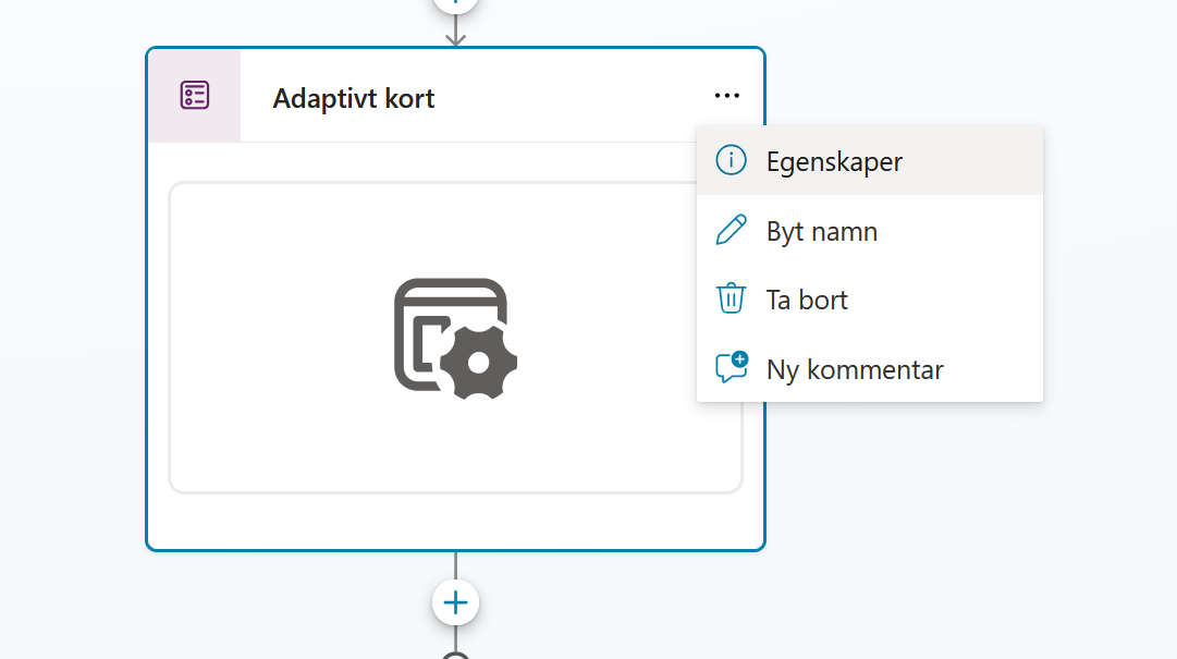 Menyn på det adaptiva kortet med alternativet Egenskaper