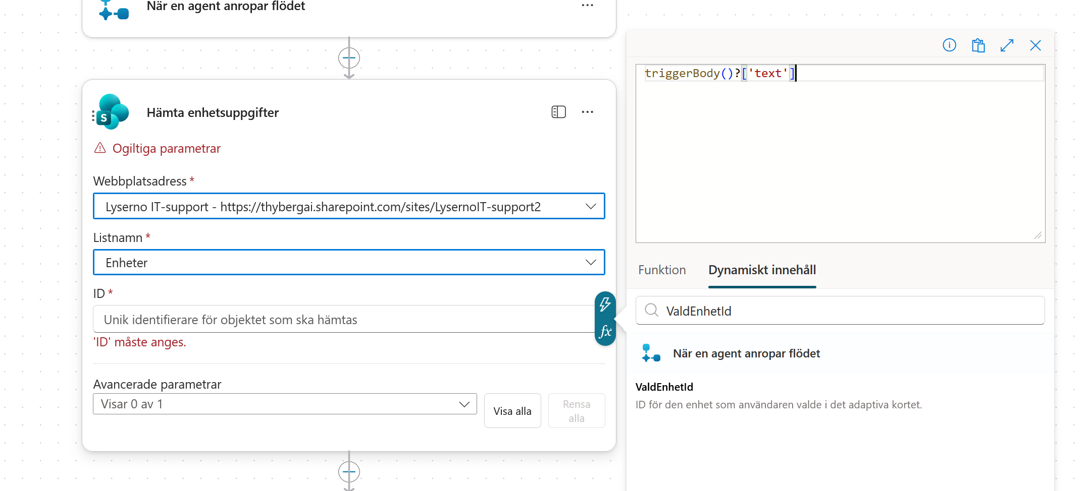 Koppla ValdEnhetId till fältet ID