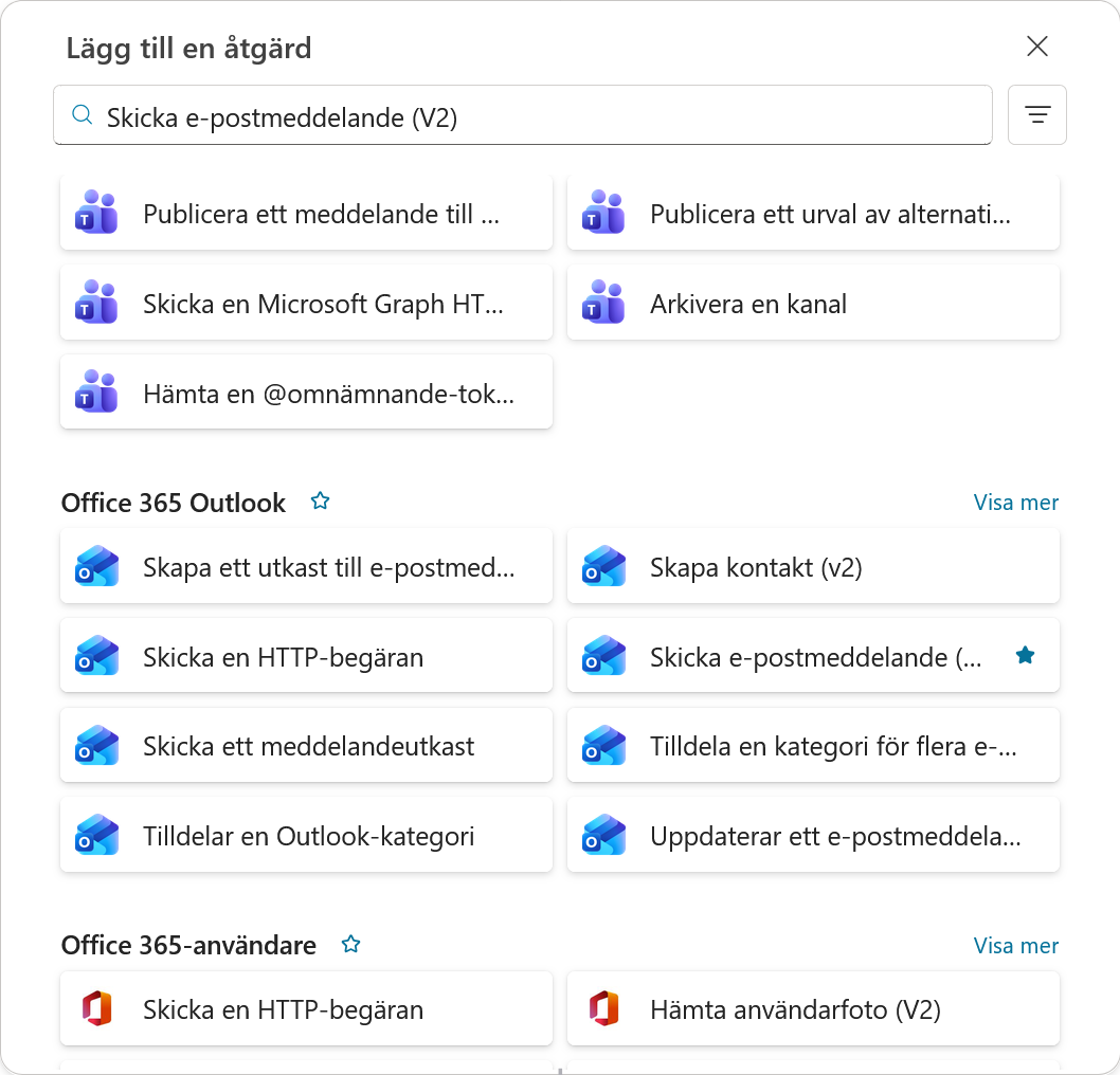 Sök efter Skicka e-postmeddelande V2