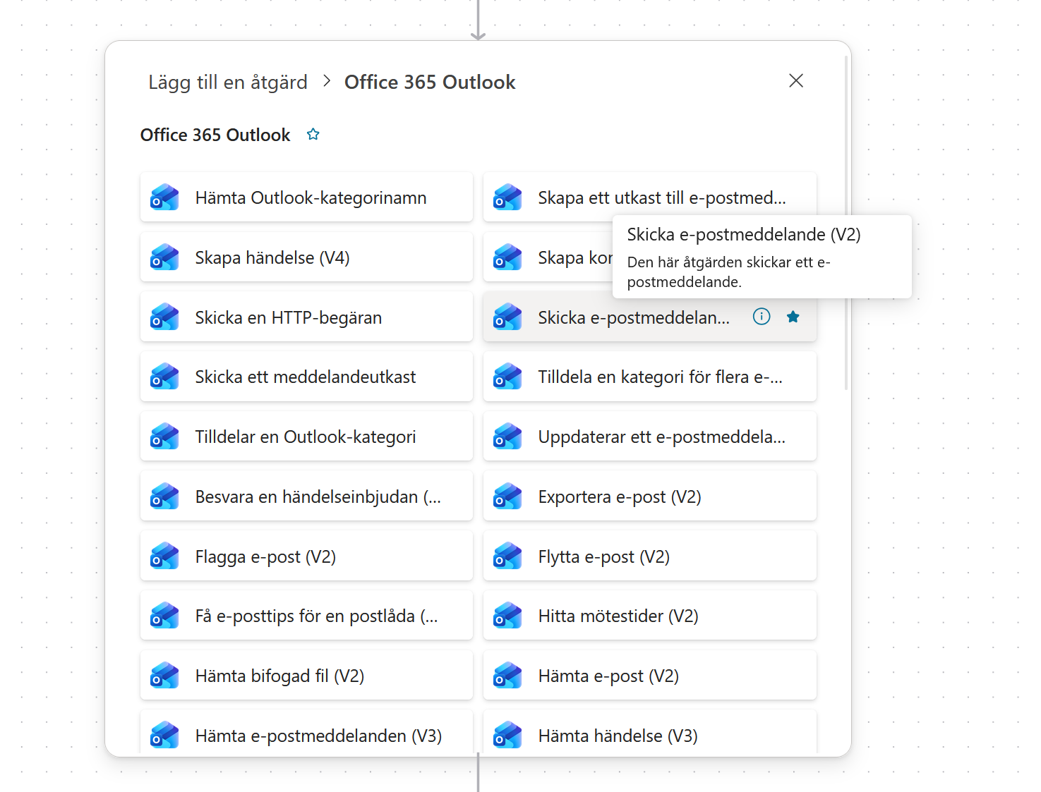 Välj e-poståtgärden från Office 365 Outlook