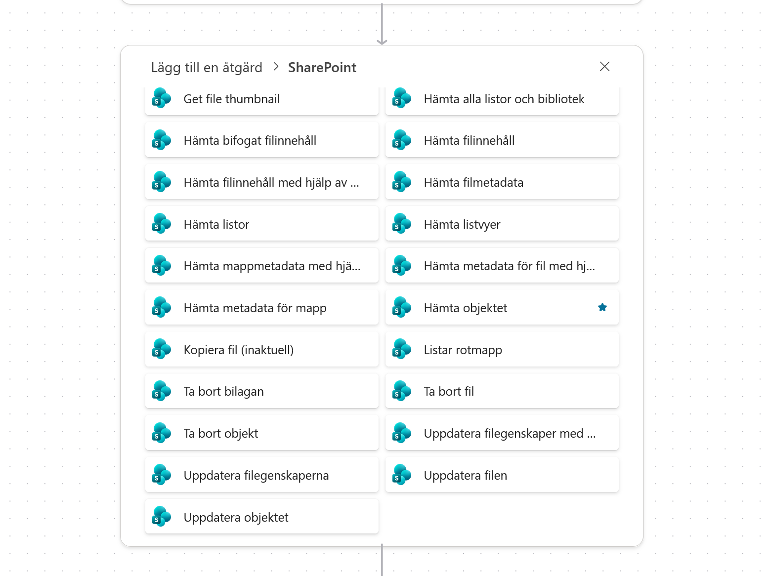 Välj SharePoint-åtgärden Hämta objektet