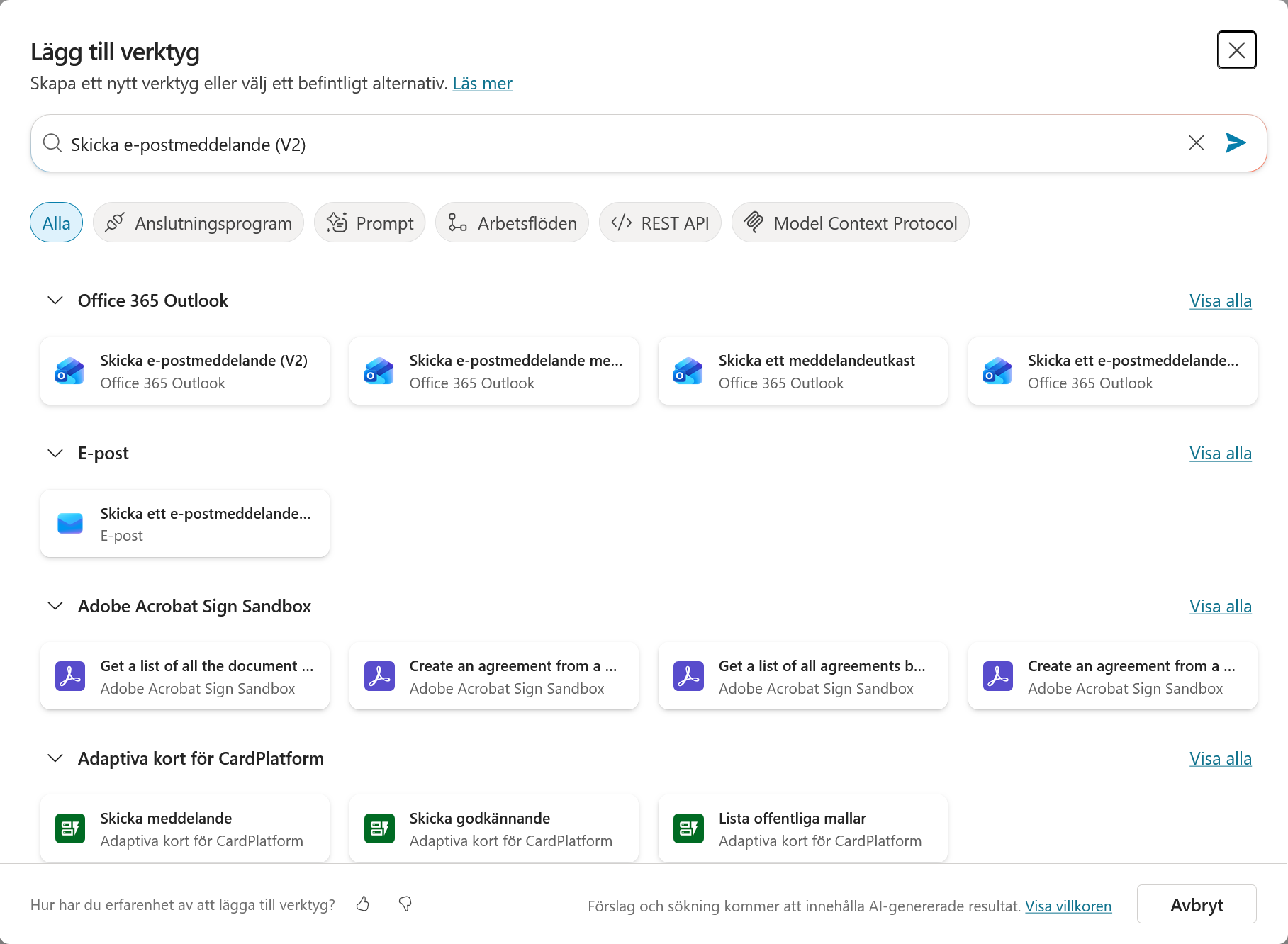 Välj Skicka e-postmeddelande V2 från Office 365 Outlook
