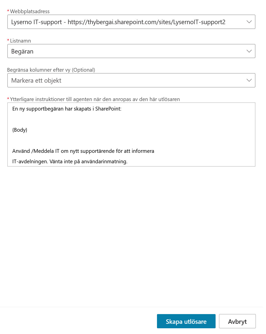 Den färdigkonfigurerade SharePoint-utlösaren