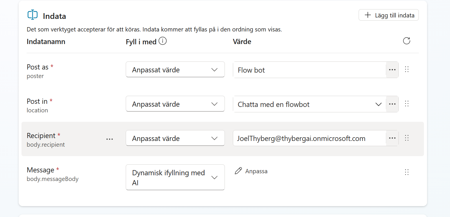 Ange mottagare och öppna inställningarna för Message