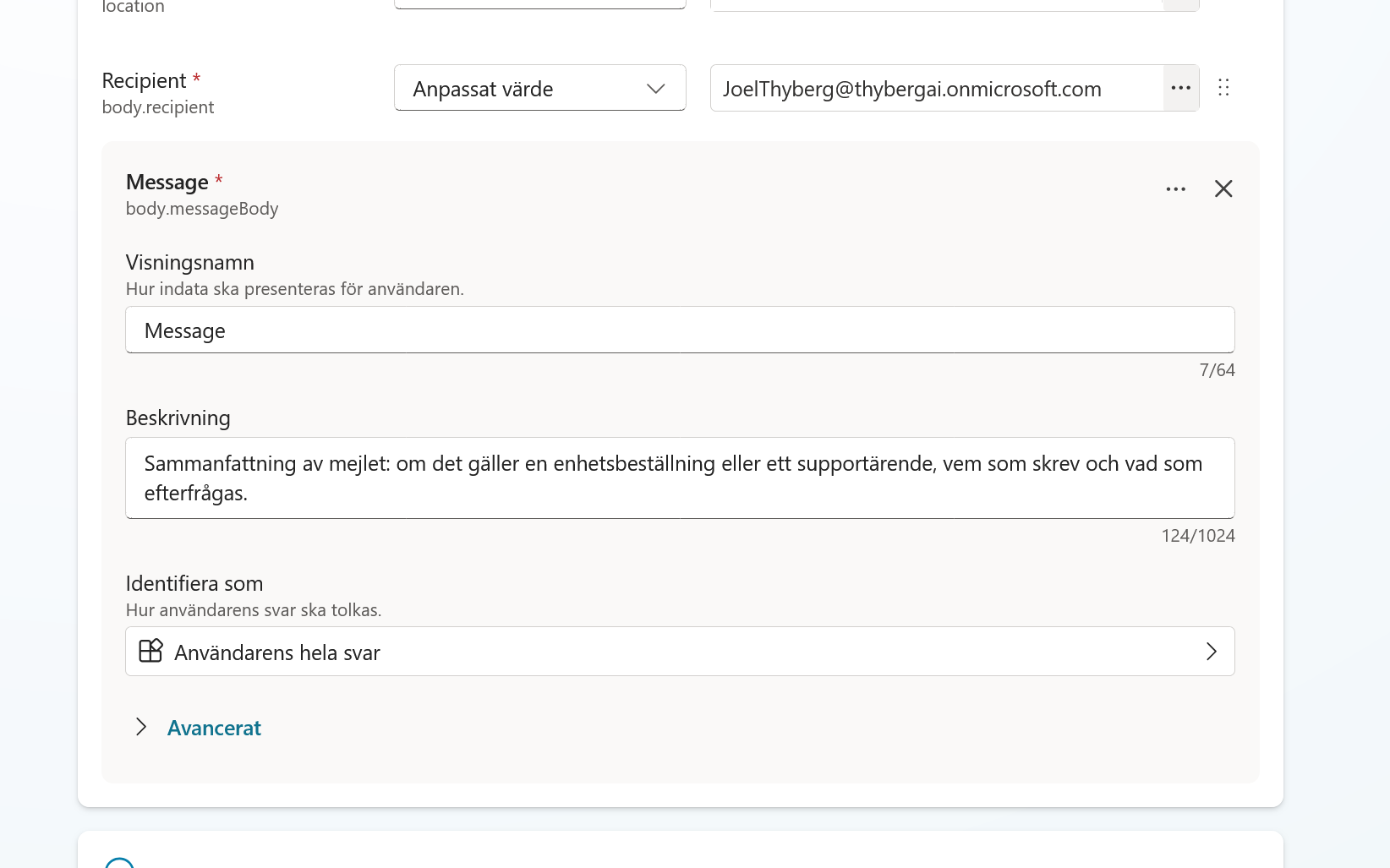Anpassa hur Message ska fyllas i