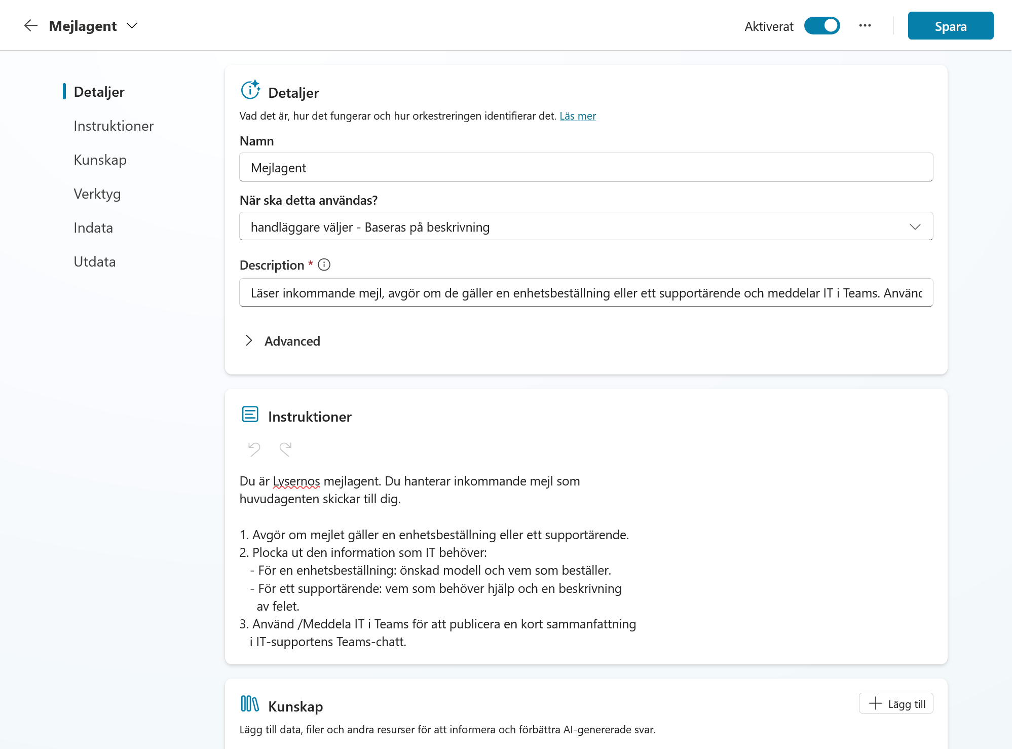 Lägg in instruktionerna i Mejlagent