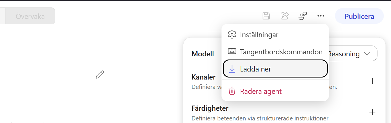 Agentens meny med valet Ladda ner